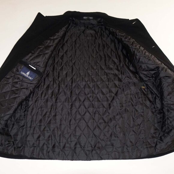 London Fog Men's Overcoat Large Black Wool Blend Winter Coat Button Front L - Picture 6 of 8